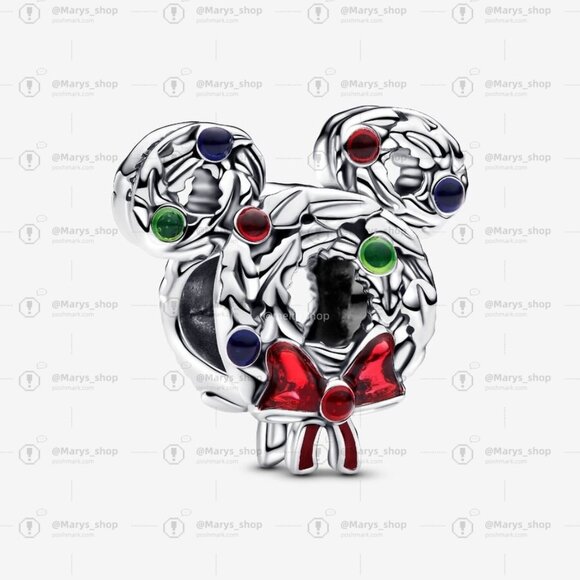 Pandora Disney Mickey Mouse Christmas Wreath Charm|Pendant - Picture 1 of 2